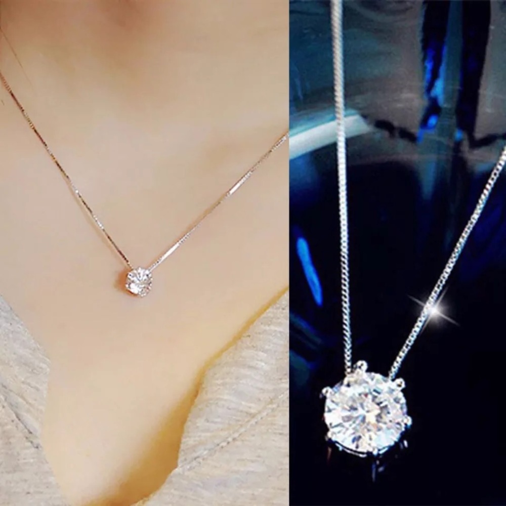 NEW - Sterling Silver Round Diamond Solitaire Pendant Necklace